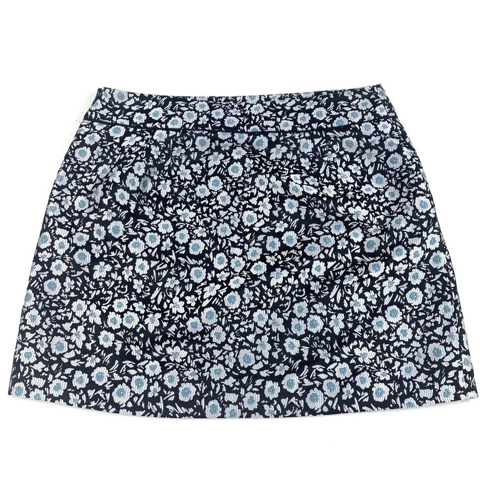 Ann Taylor LOFT Skirt Womens 12 Blue Floral Jacquard A-Line Pockets Spring Chic - Picture 2 of 12